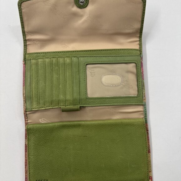 Vintage Fossil Leather Wallet Patchwork Studded Trifold Zip Snap Checkbook Cards - Picture 3 of 14